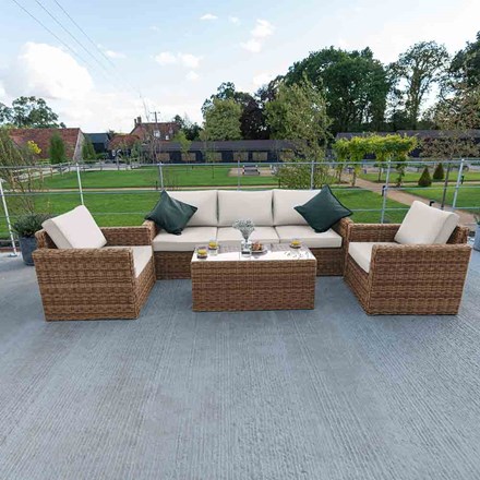 Luxury Rattan 'Iris' 5 Seater Garden Sofa Set w/ Box Coffee Table | Primrose Living