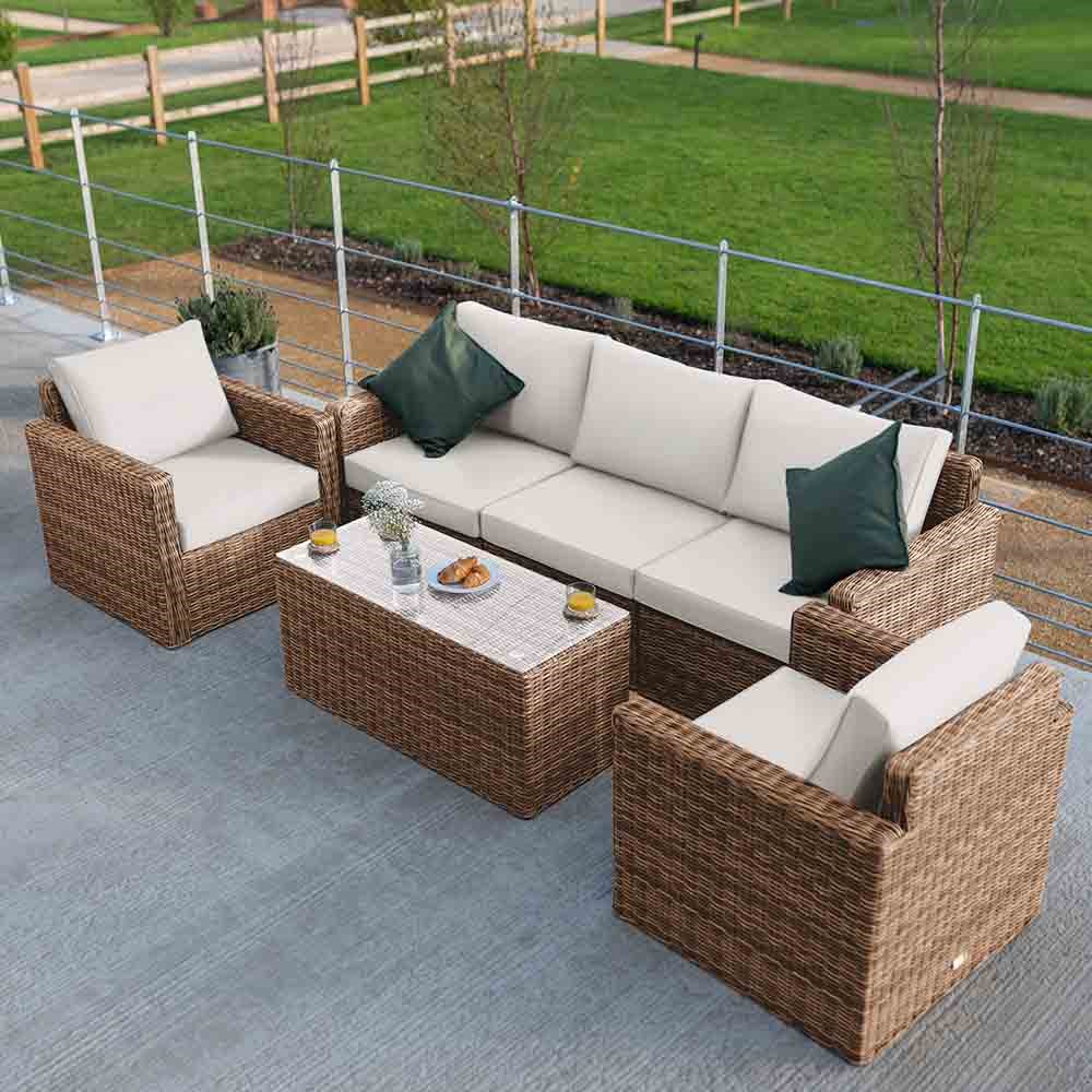Luxury Rattan 'Iris' Garden Sofa Set w/ Box Coffee Table | Primrose Living