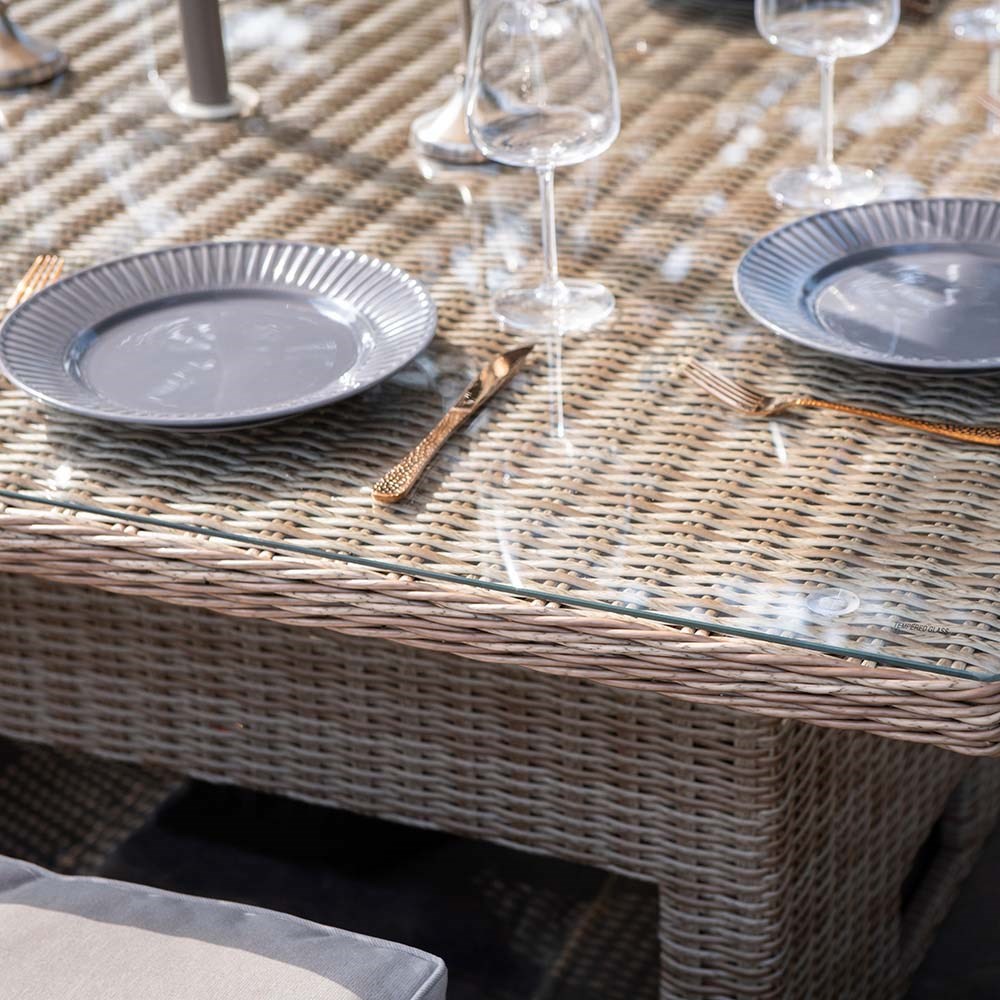 Luxury Rattan Peony Sofa Set w/ Rectangular Rising Table & Parasol in Pebble