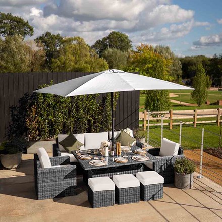 Luxury Rattan Iris 8 Seater Garden Sofa Set w/ Rectangular Rising Table in Stone | Primrose Living