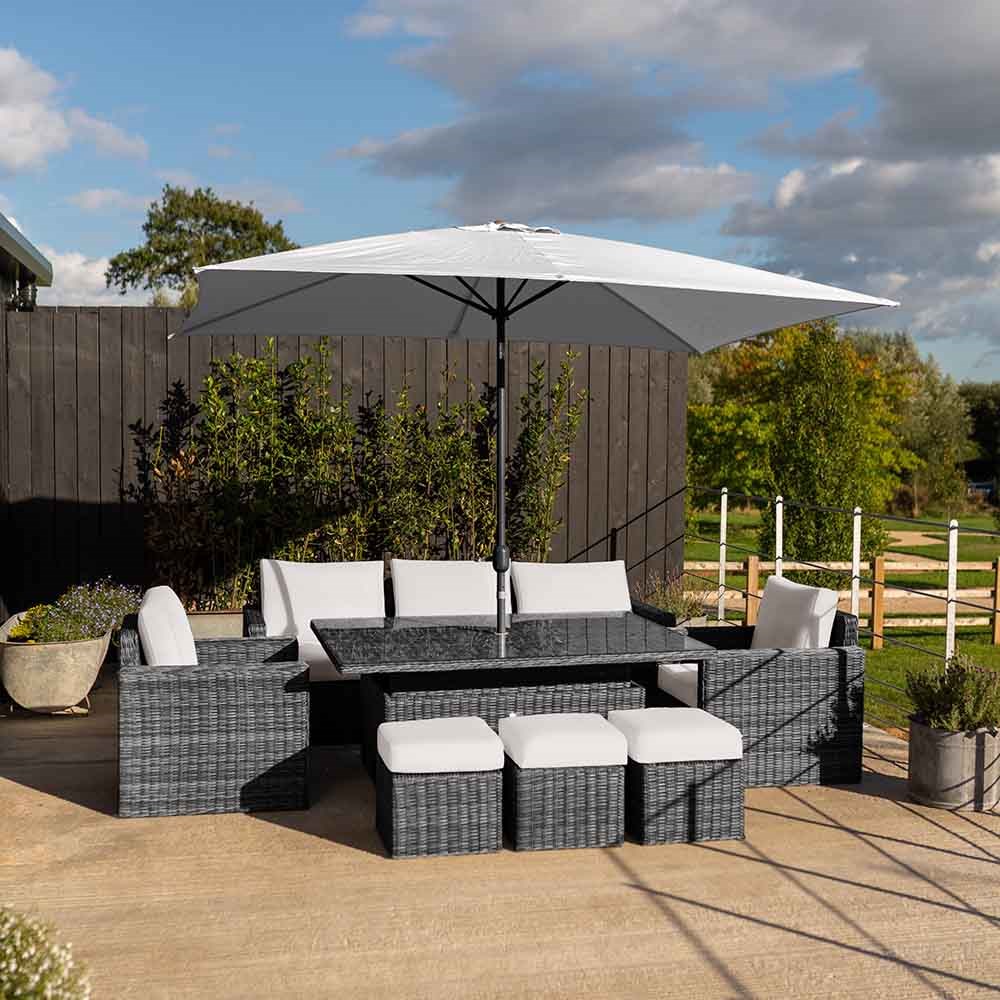 Luxury Rattan Iris Sofa Set w/ Rectangular Rising Table in Stone