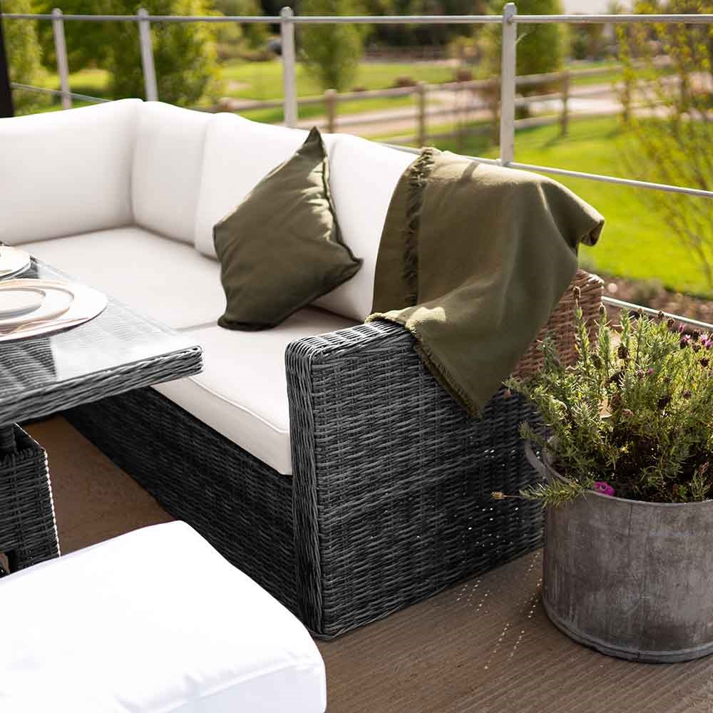 Luxury Rattan 9 Seater Sofa Set with Rising Table in Stone | Primrose Living