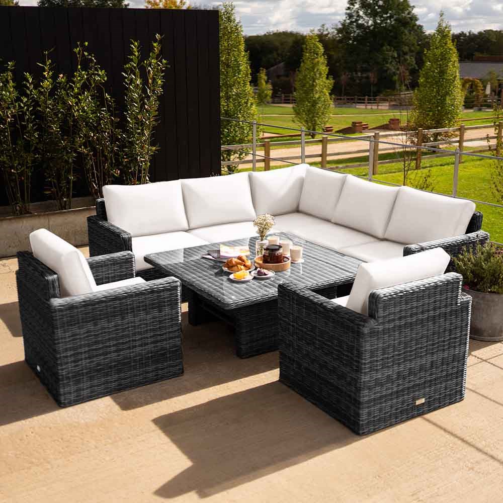 Luxury Rattan 7 Seater Sofa Set with Square Table in Stone | Primrose Living