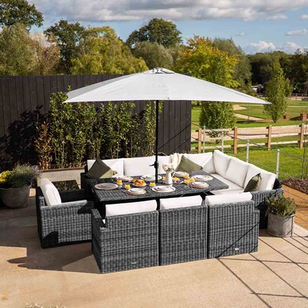 Luxury Rattan 'Iris' 10 Seater Garden Sofa Set w/ Rectangular Table in Stone | Primrose Living