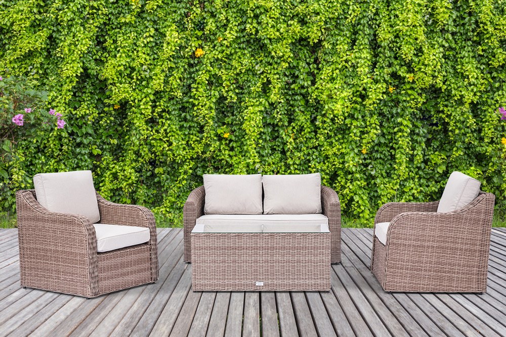 Luxury Rattan 'Peony' Garden Sofa Set w/ Coffee Table | Primrose Living