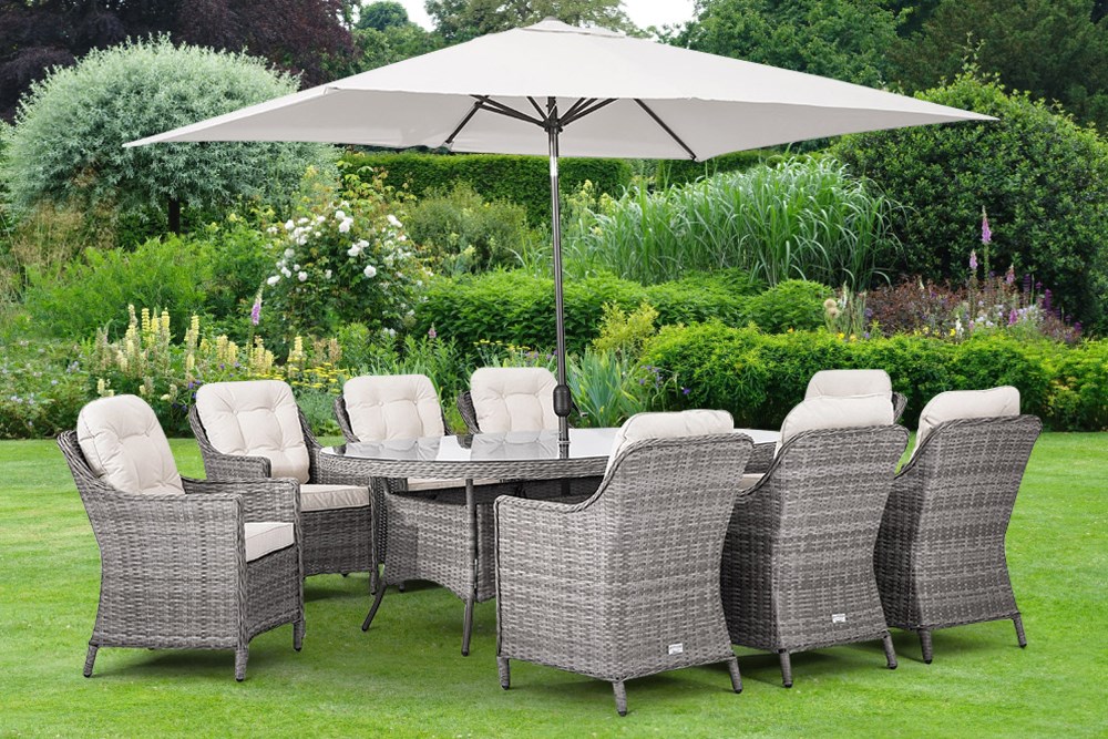 Classic Rattan 8 Seater Oval Dining Set in Stone | Primrose Living