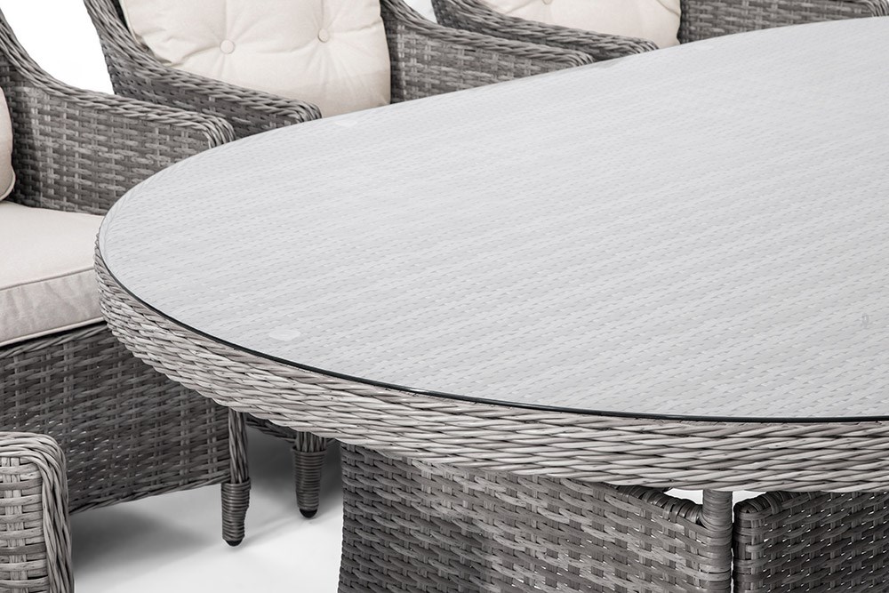 Classic Rattan 8 Seater Oval Dining Set in Stone | Primrose Living