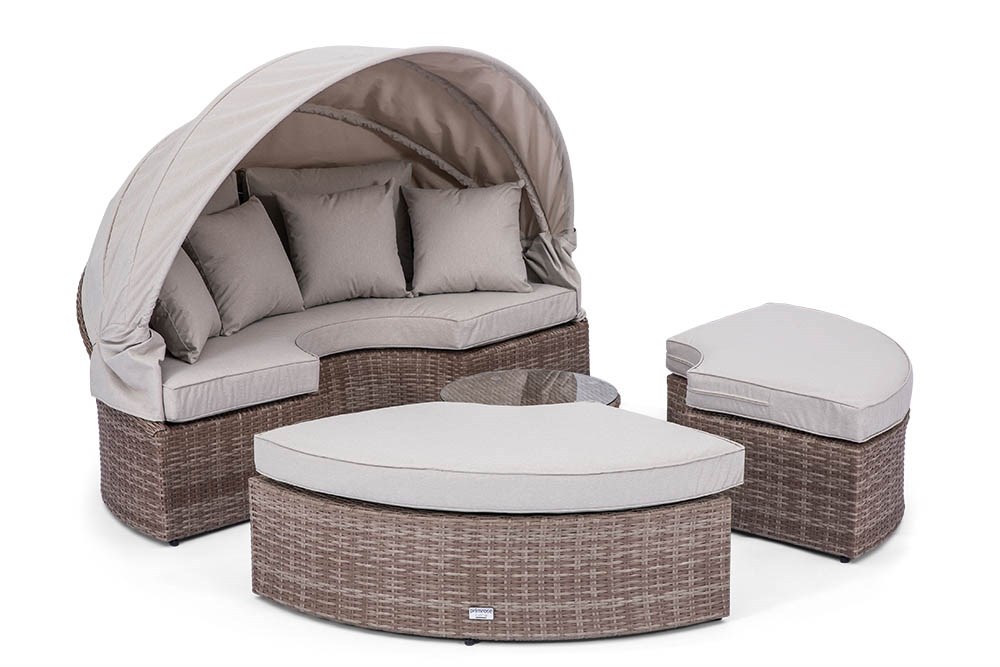 Classic Rattan Modular Daybed Sofa Set w/ Retractable Canopy | Primrose Living