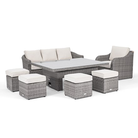 Classic Rattan 8 Seater Sofa Set with Rising Table in Stone | Primrose Living