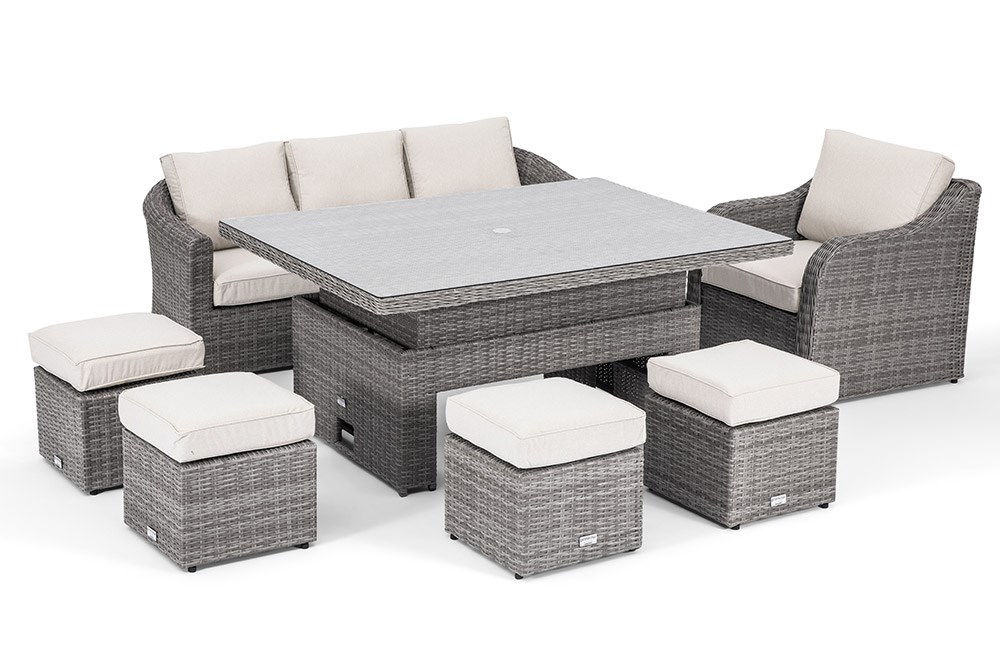 Classic Rattan 8 Seater Sofa Set with Rising Table in Stone | Primrose Living