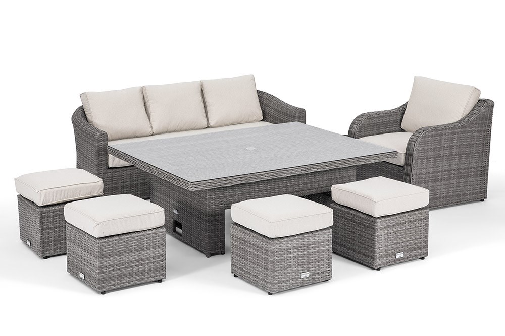 Classic Rattan 8 Seater Sofa Set with Rising Table in Stone | Primrose Living
