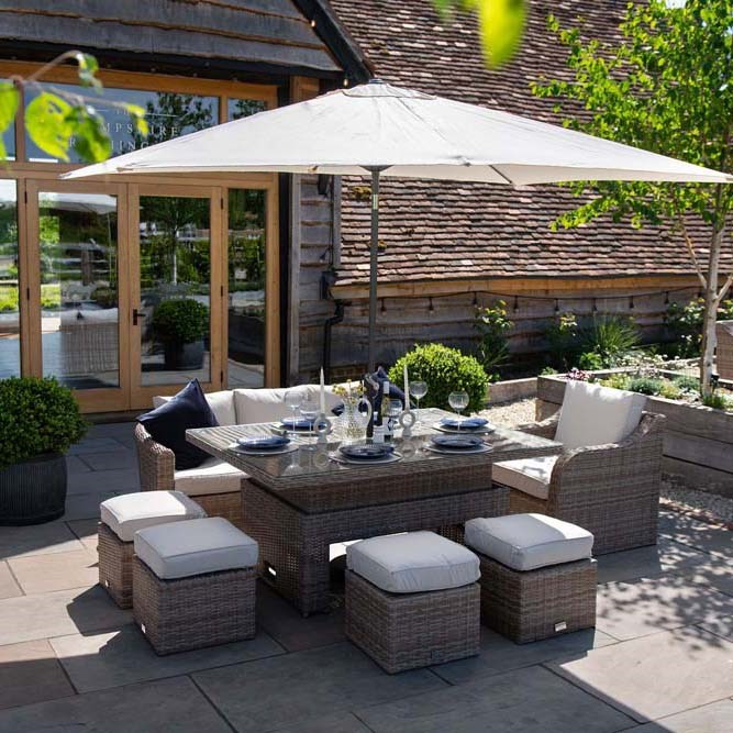 Buy Classic Rattan 8 Seater Sofa Set with Rising Table in Natural Primrose Living Delivery by Primrose