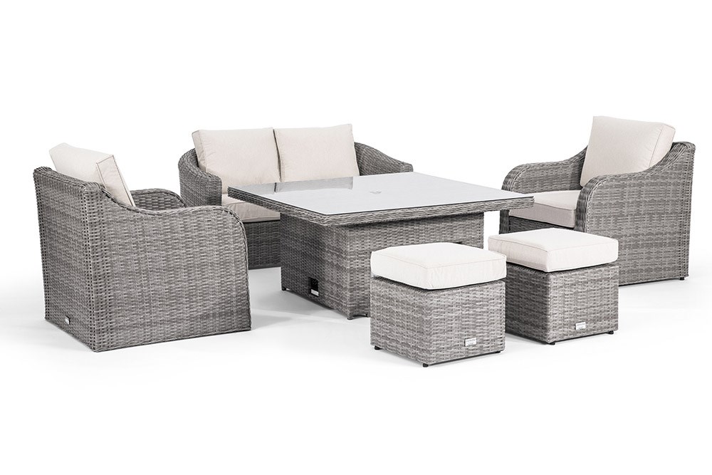 Classic Rattan 6 Seater Sofa Set with Rising Table in Stone | Primrose Living