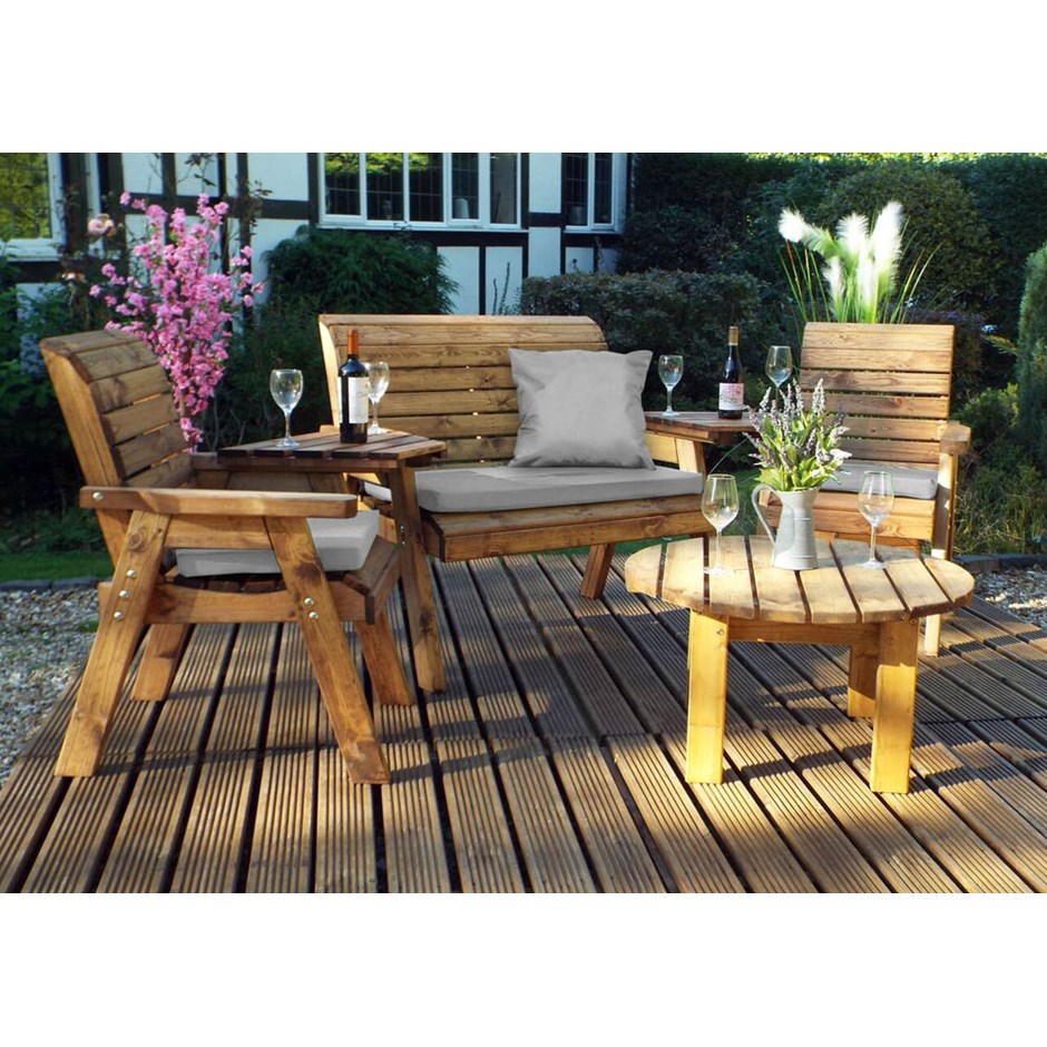 Charles Taylor Wooden Garden 4 Seater Set Round with Grey Cushion