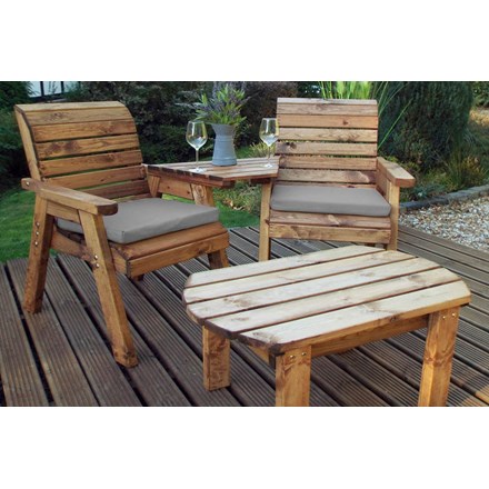 Charles Taylor Wooden Garden Twin Companion Dining Angled Set with Grey Cushion