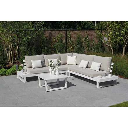 Ibiza Weatherproof Corner Sofa Set with Coffee Table in White by Norfolk Leisure