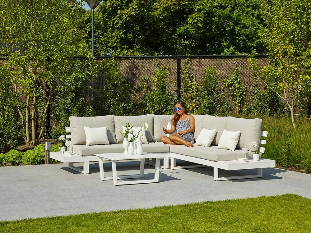 Ibiza Weatherproof Corner Sofa Set with Coffee Table in White by Norfolk Leisure