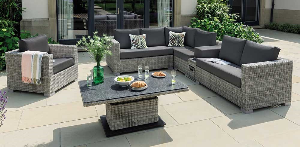 Aya Weatherproof Corner Sofa Set with Coffee Table in Grey by Norfolk Leisure