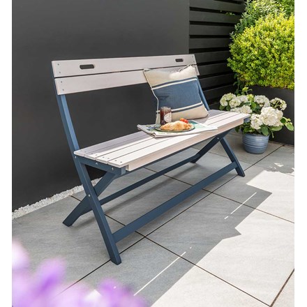 Galaxy Wooden Folding Bench in Blue and Cream by Norfolk Leisure