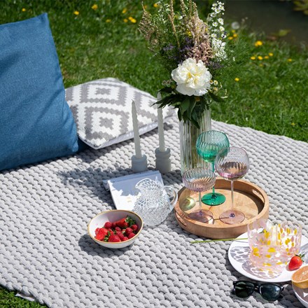 Grey And White Outdoor Cushion With Filler 45 X 45cm
