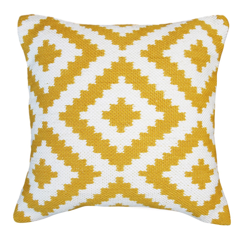 Yellow And White Outdoor Cushion With Filler 45 X 45cm