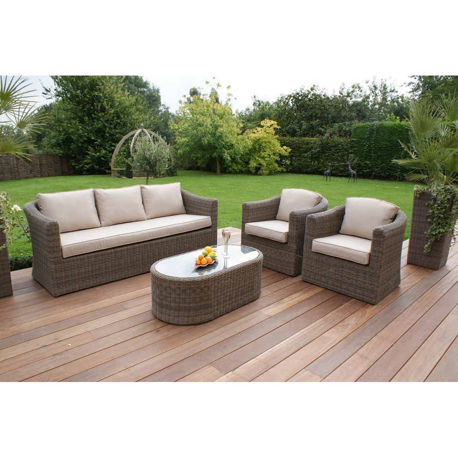 Maze Rattan Winchester Outdoor 3 Seater Sofa Chairs and Table Set in Natural