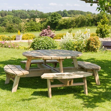 Rose Round Wooden Picnic Table 210cm
