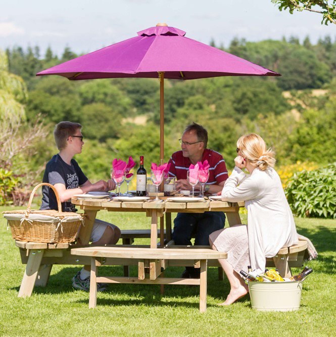 Rose Round Wooden Picnic Table 210cm
