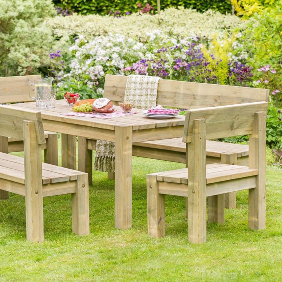Phillipa Wooden Table, 2 Bench and Chair Set
