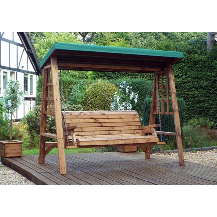 Charles Taylor Dorset Three Seat Swing with Green Roof Cover Redwood