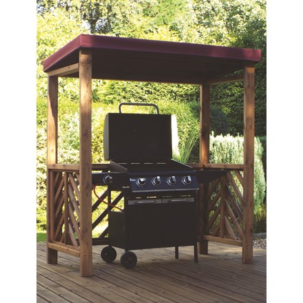 Charles Taylor Dorchester BBQ Shelter with Burgundy Roof Cover - Redwood