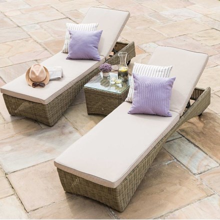 Winchester Rattan Sun Lounger Set with Wheels