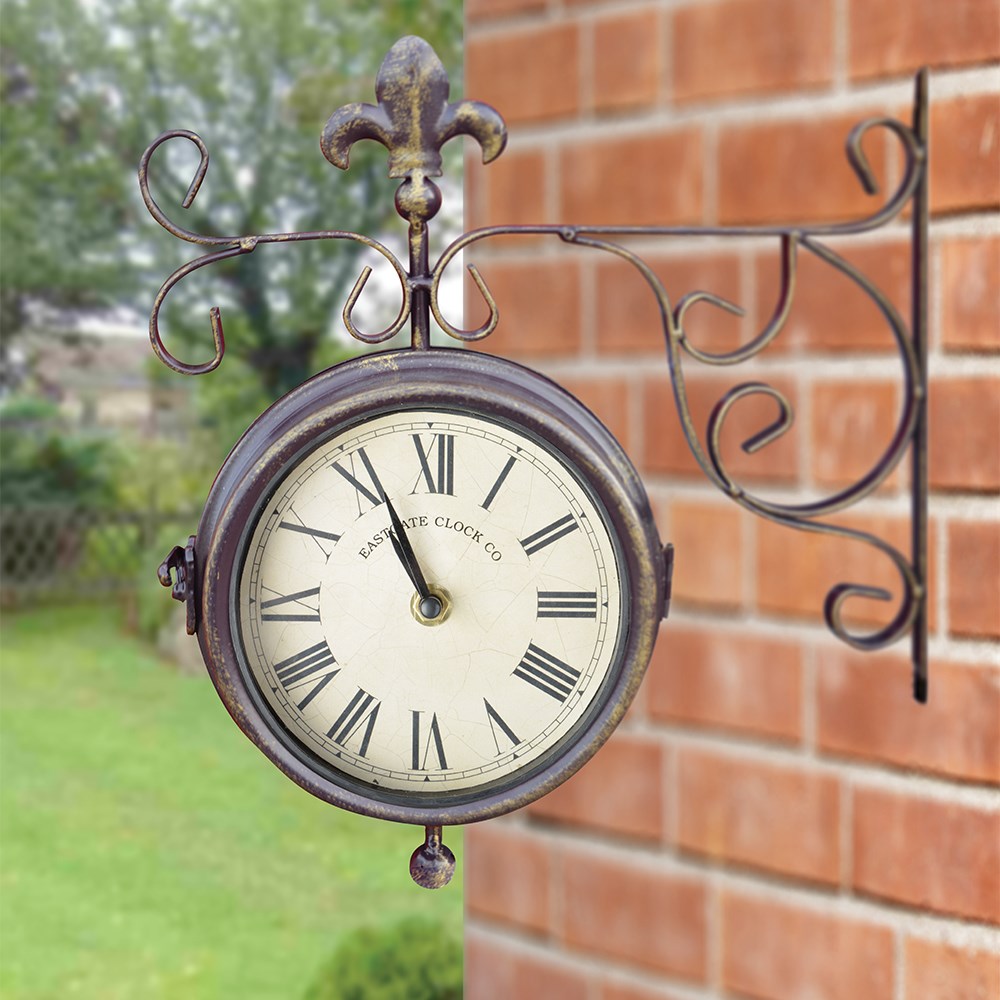 Double Faced Victorian Station Clock & Thermometer with Bracket