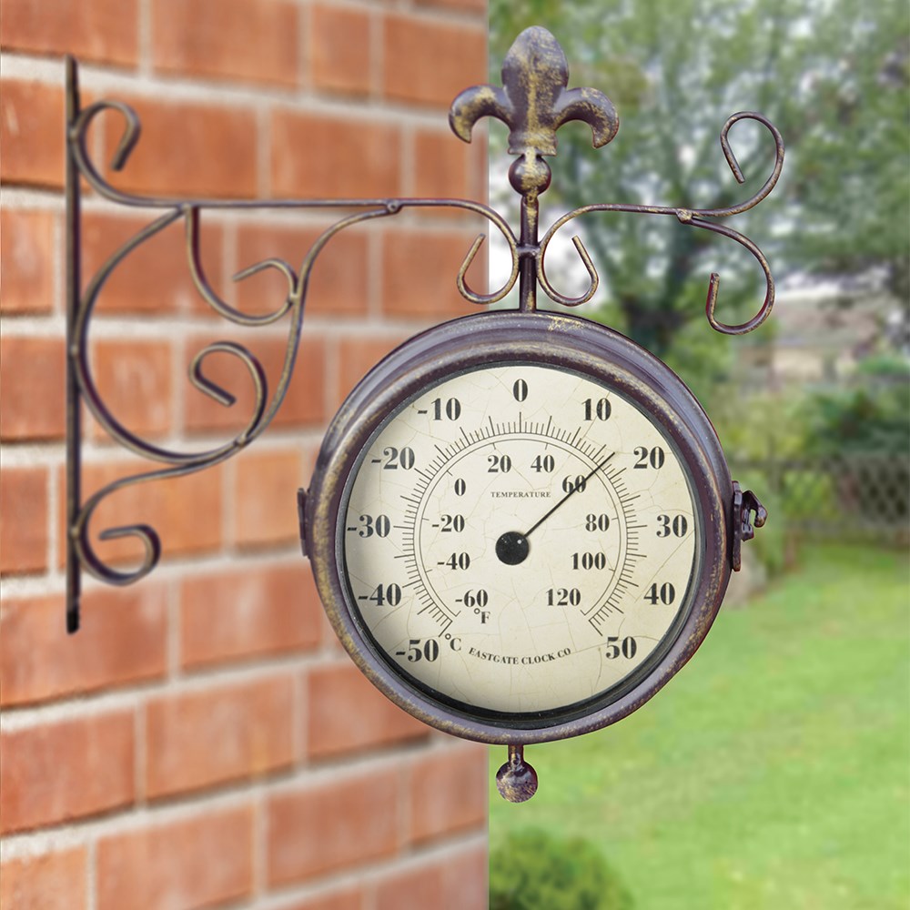 Double Faced Victorian Station Clock & Thermometer with Bracket