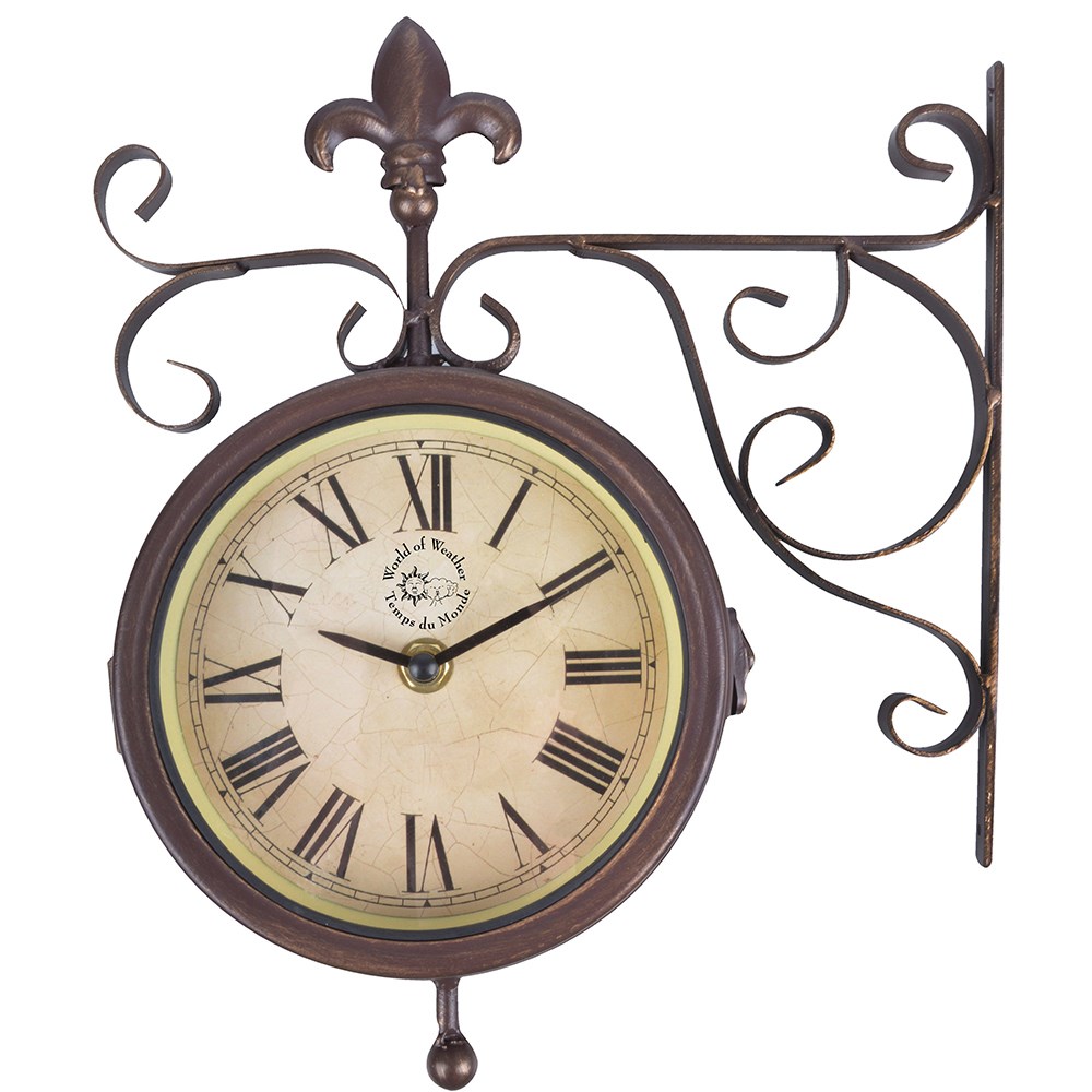 Double Faced Victorian Station Clock & Thermometer with Bracket