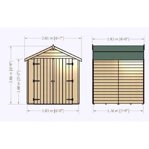 Overlap Apex Shed Double Door 6 x 6ft (183 x 183cm)