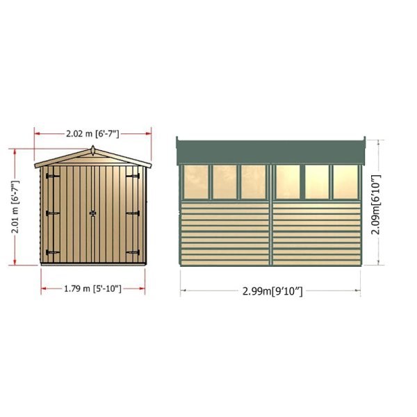 Overlap Apex Shed Double Door 10 x 6ft (305 x 183cm)