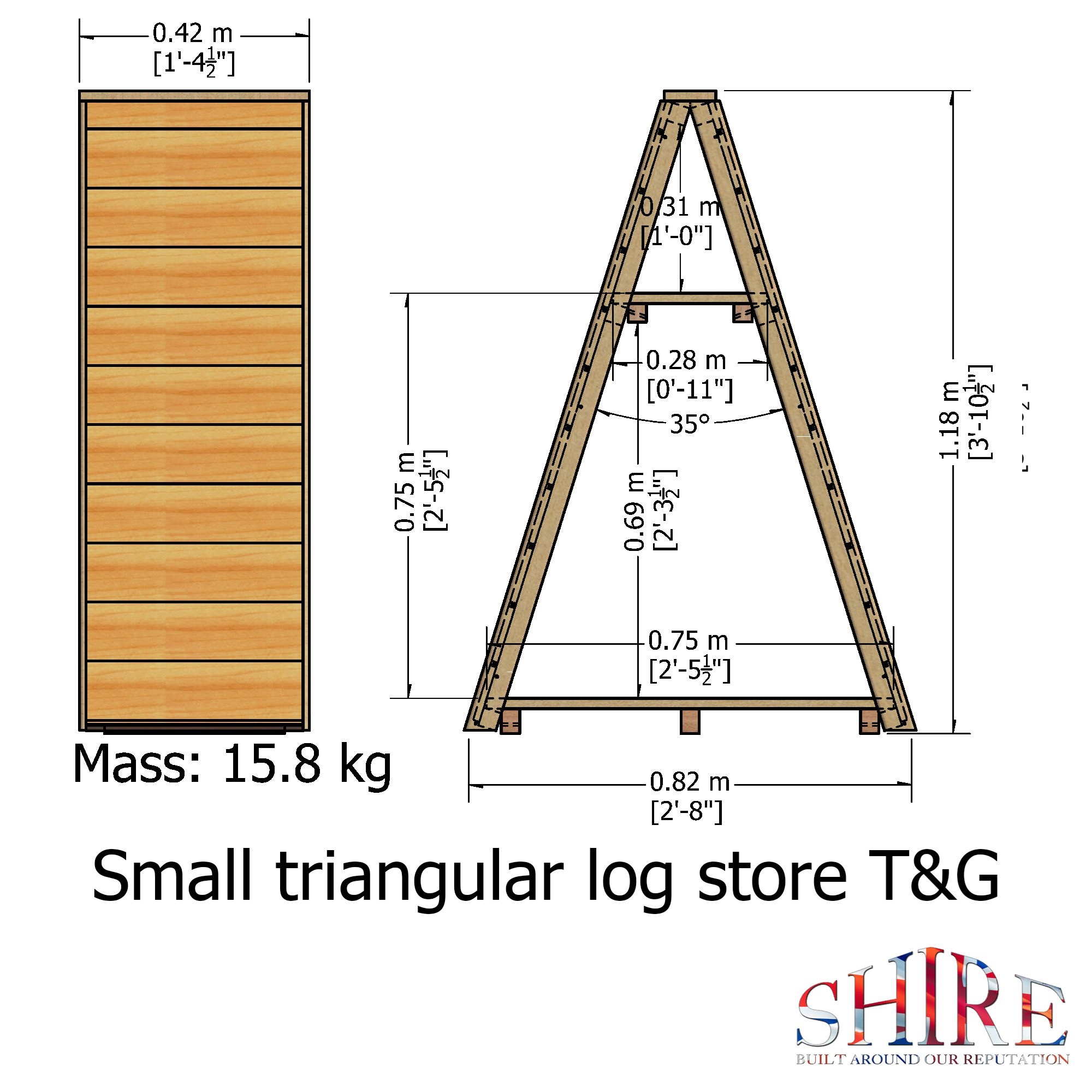 Small Tongue & Groove Triangular Log Store Pressure Treated
