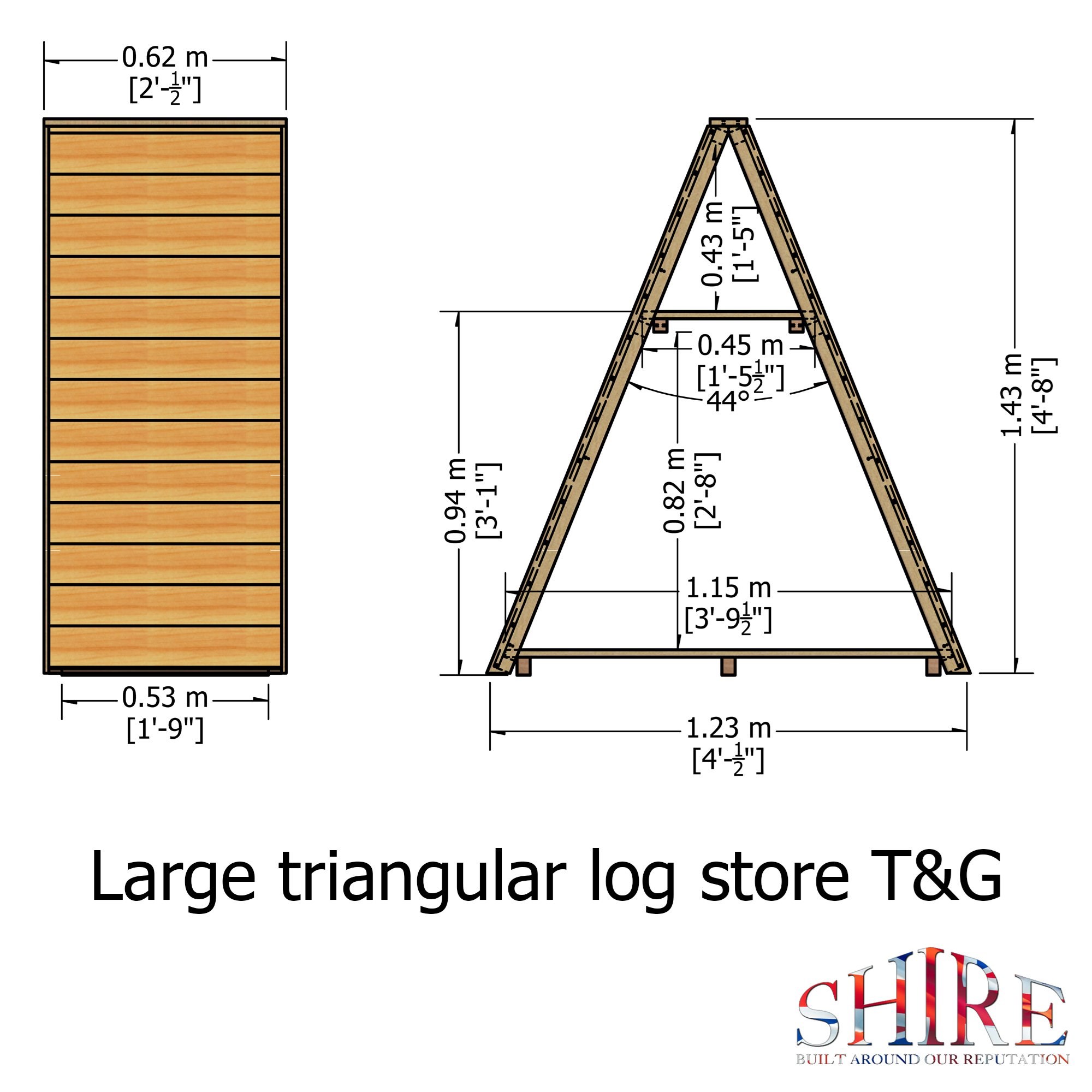 Large Tongue & Groove Triangular Log Store Pressure Treated