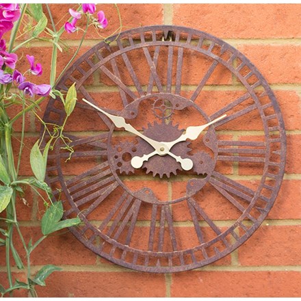 Mechanical Metal Garden Clock in a Rust Finish - 40cm (15.7\) by About Time™"