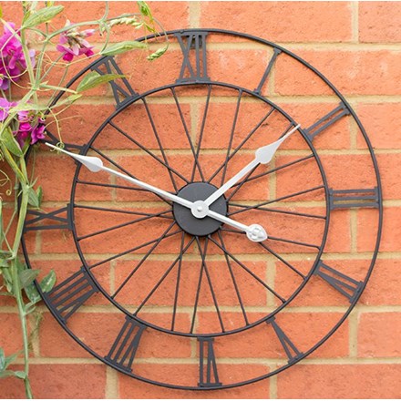 Bicycle Wheel Metal Garden Clock in a Black Painted Finish - 50cm (19.7\) | About Time™"