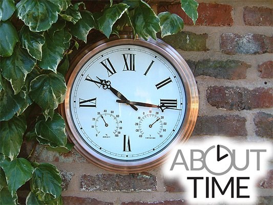 Copper Garden Clock with Thermometer - 37cm (14.6\) - by About Time™