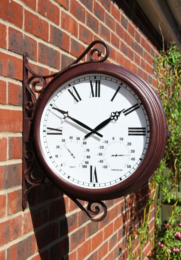 Double Sided Station Garden Clock w/ Thermometer - 38cm (15\) | About Time™