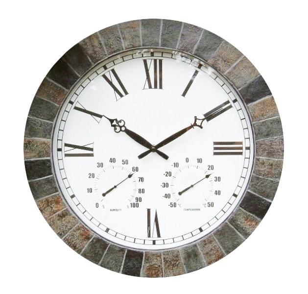 Large Slate Effect Outdoor Garden Clock w/ Thermometer | About Time™