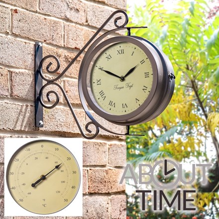 Bracket Mounted Swivel Garden Clock with Thermometer (31.5cm) - by About Time™
