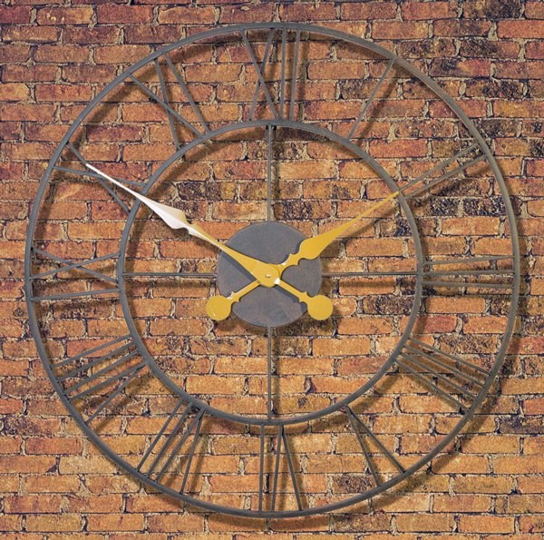 Open Faced Antique Finish Metal Clock - 76cm (29.9\) - by About Time™