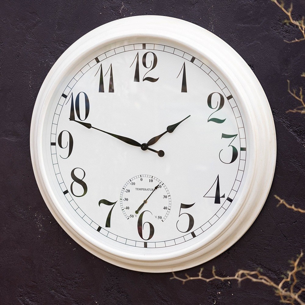 Big Time Outdoor Garden Clock w/ Thermometer - White | About Time™