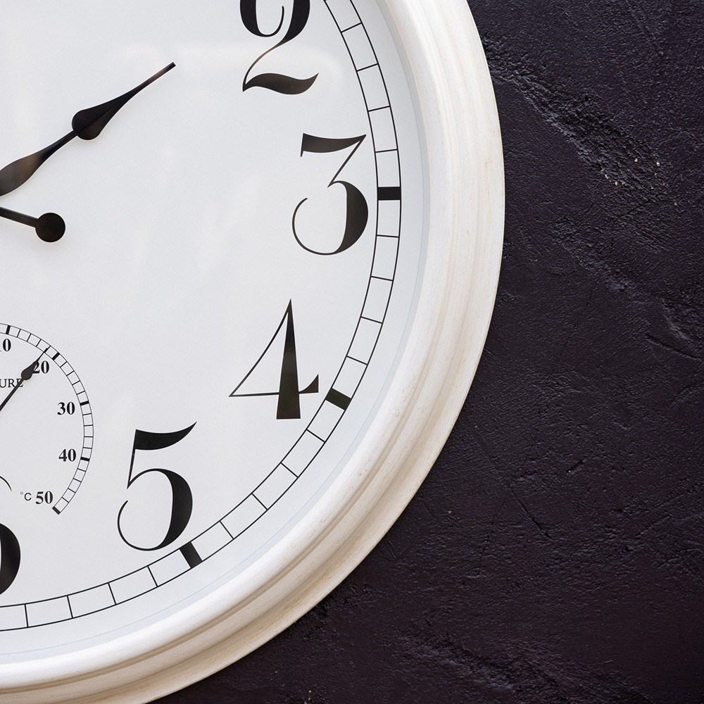 Big Time Outdoor Garden Clock w/ Thermometer - White | About Time™