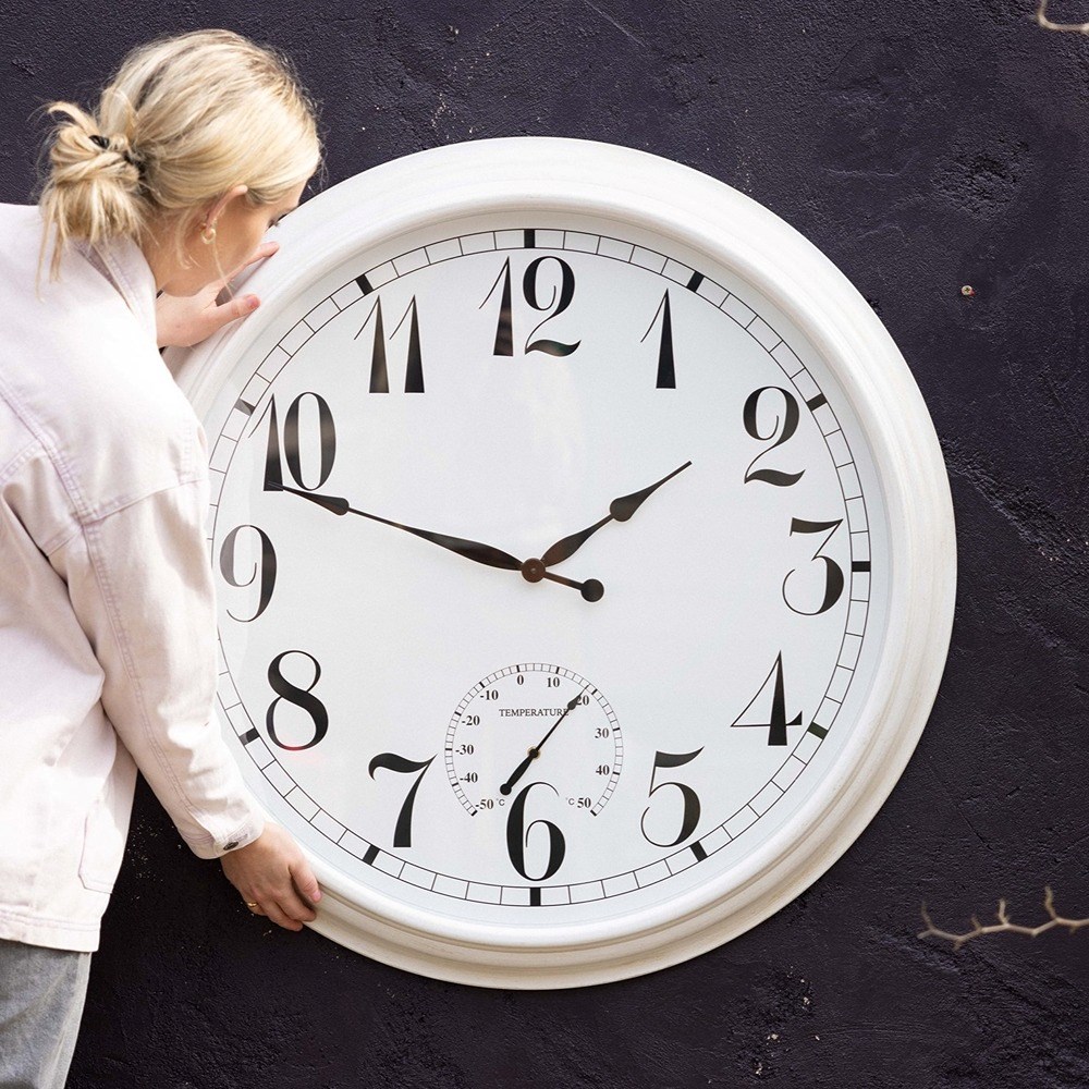 Big Time Outdoor Garden Clock w/ Thermometer - White | About Time™