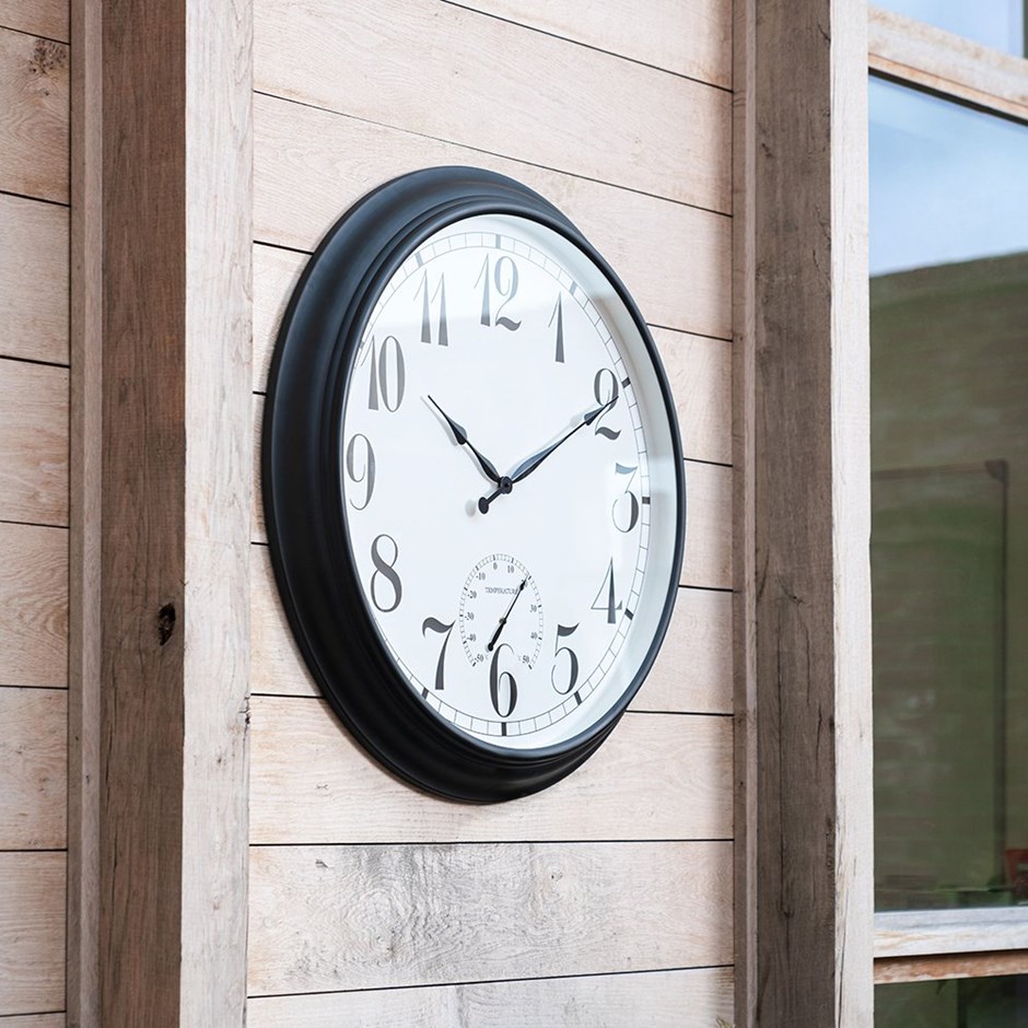 Big Time Outdoor Garden Clock w/ Thermometer - Black | About Time™